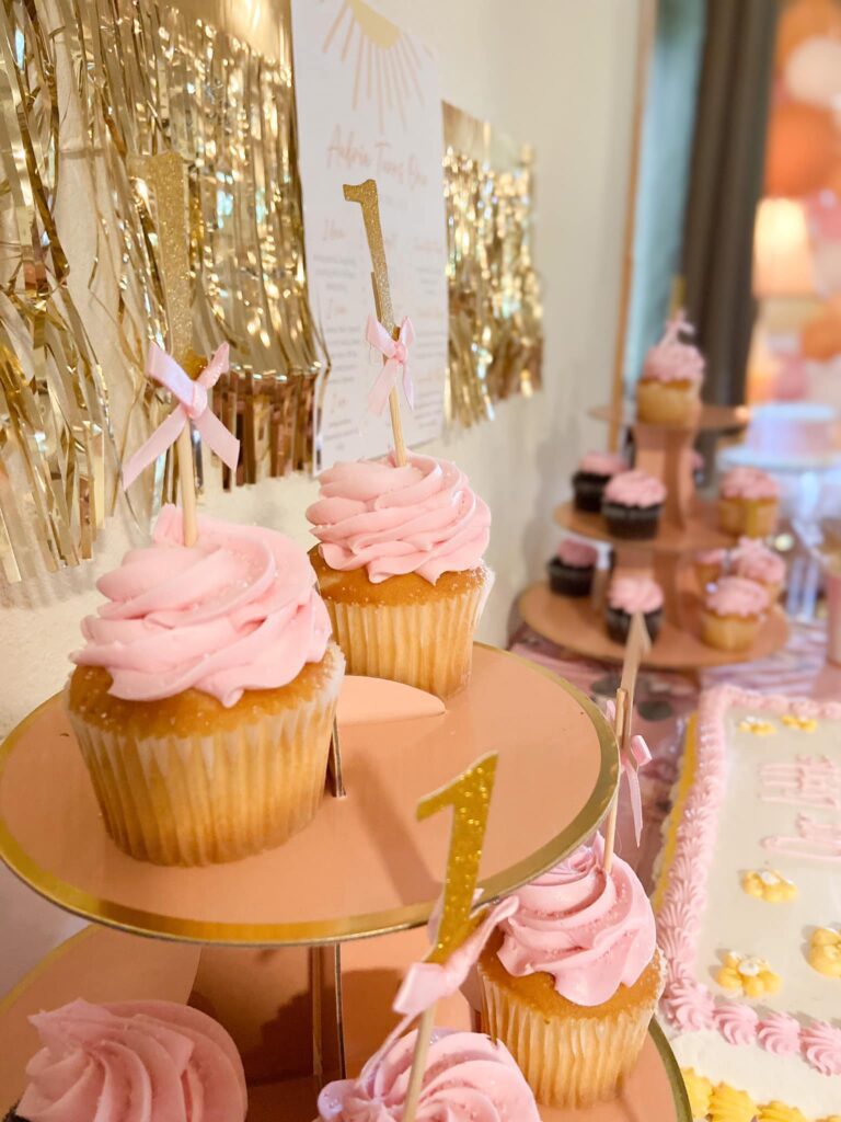 pink cupcakes for sunshine birthday party