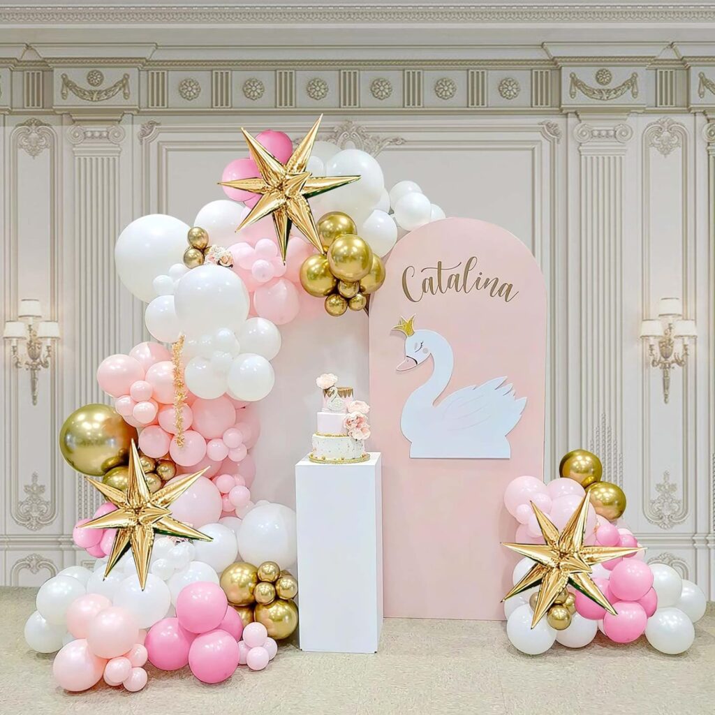 Pink Gold White balloon arch